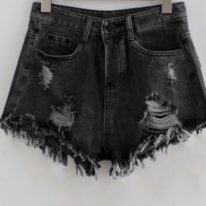 Ripped Black Denim Shorts